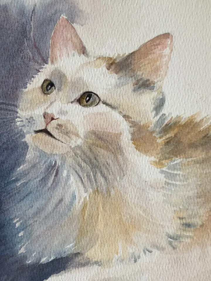 Cat portrait cute pet animal painting living room wall art original watercolour hand painted modern painting