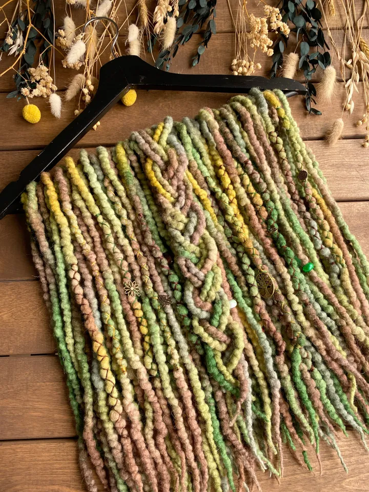 Brown green forest Wool De dreadlocks ready to ship