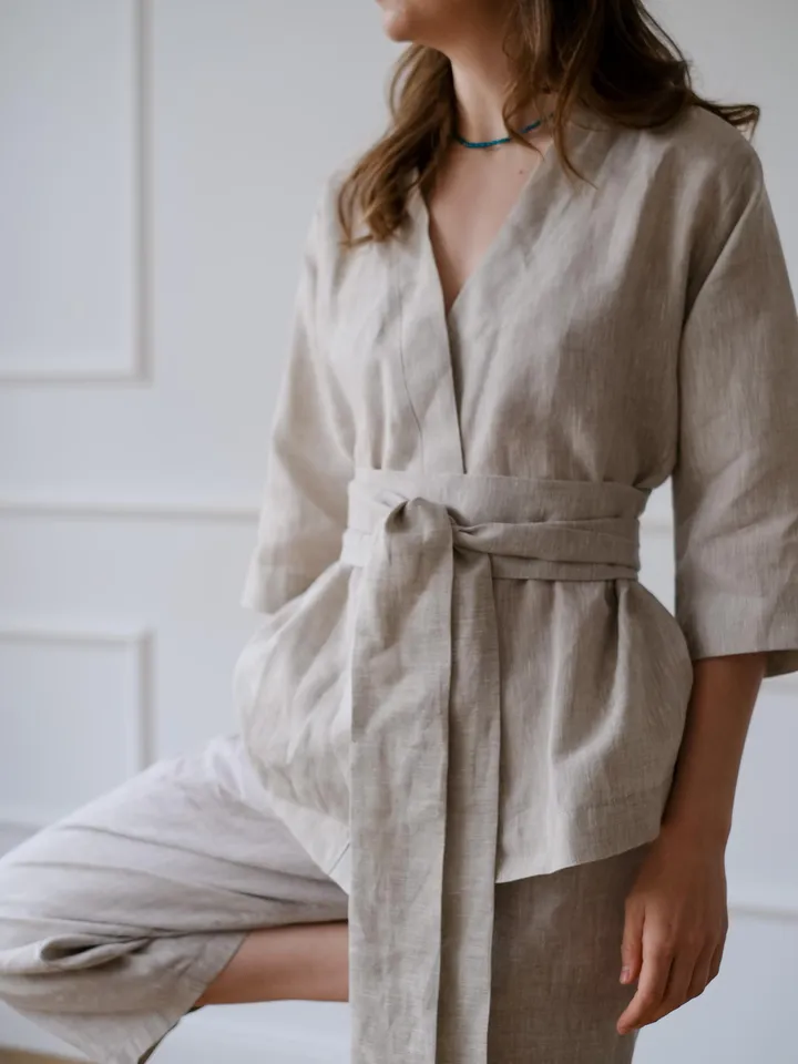 Linen suit - Kimono jacket with pants for women - Linen pants - Linen clothing womens