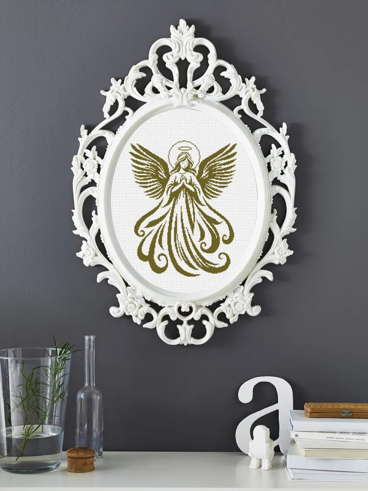 Guardian angel cross stitch pattern PDF download Angel silhouette cross stitch chart for beginner, Angel ornament pattern digital PDF #O16