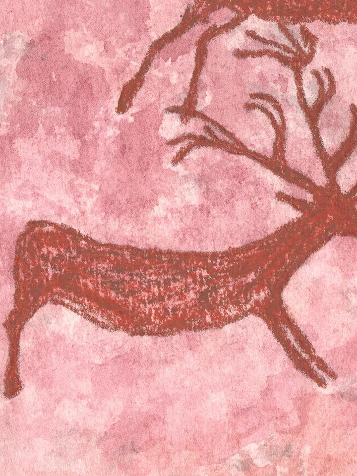 Deer hunting wall art | Original Pastel and Watercolor Artwork Ancient Cave Painting Style | Lone Hunter Prehistoric art | Handmade Artwork | Archer stylization of rock art | Drawings of a prehistoric man