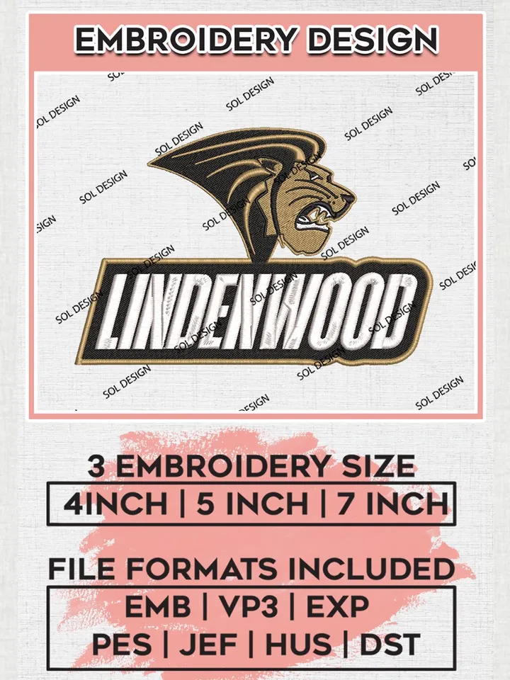 NCAA Lindenwood Team Mascot Logo Machine Embroidery Design, NCAA Lindenwood Lions  Team Design Design files, NCAA Team Embroidery Designs, NCAA Machine Embroidery Designs, Digital Download