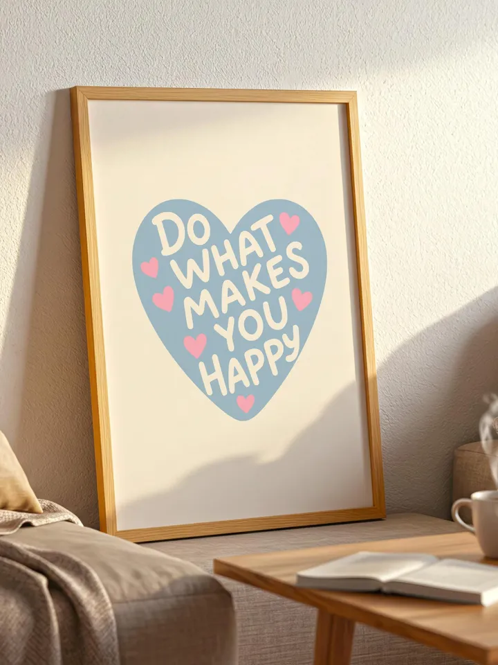 Do What Makes You Happy Blue Heart Print – Cute Motivational Quote, Self Love Wall Art, Aesthetic Digital Download, Teen Room Decor