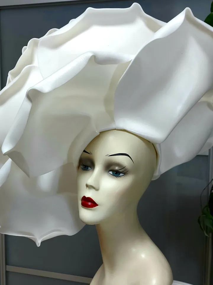 Oversized rose hat 2 pcs Wedding headdress giant soft rose, Bridal Flower headpiece, Large white rose headwear