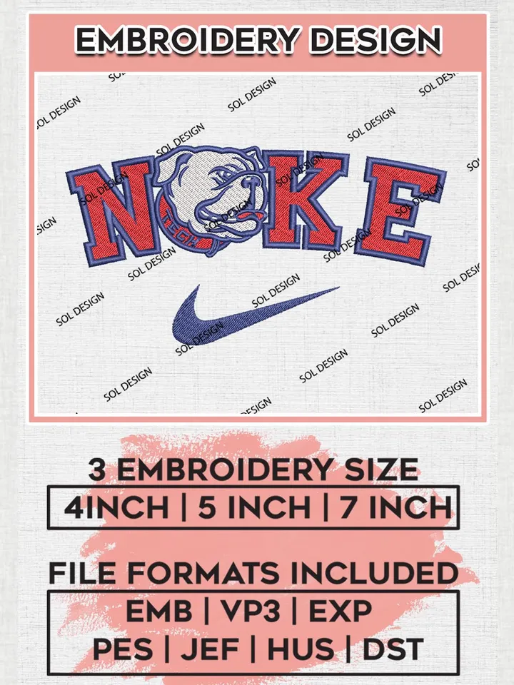 Nike Louisiana Tech Bulldogs Machine Embroidery Design, NCAA Louisiana Tech Bulldogs Embroidery Design files, NCAA Embroidery Designs, NCAA Machine Embroidery Designs, Digital Download