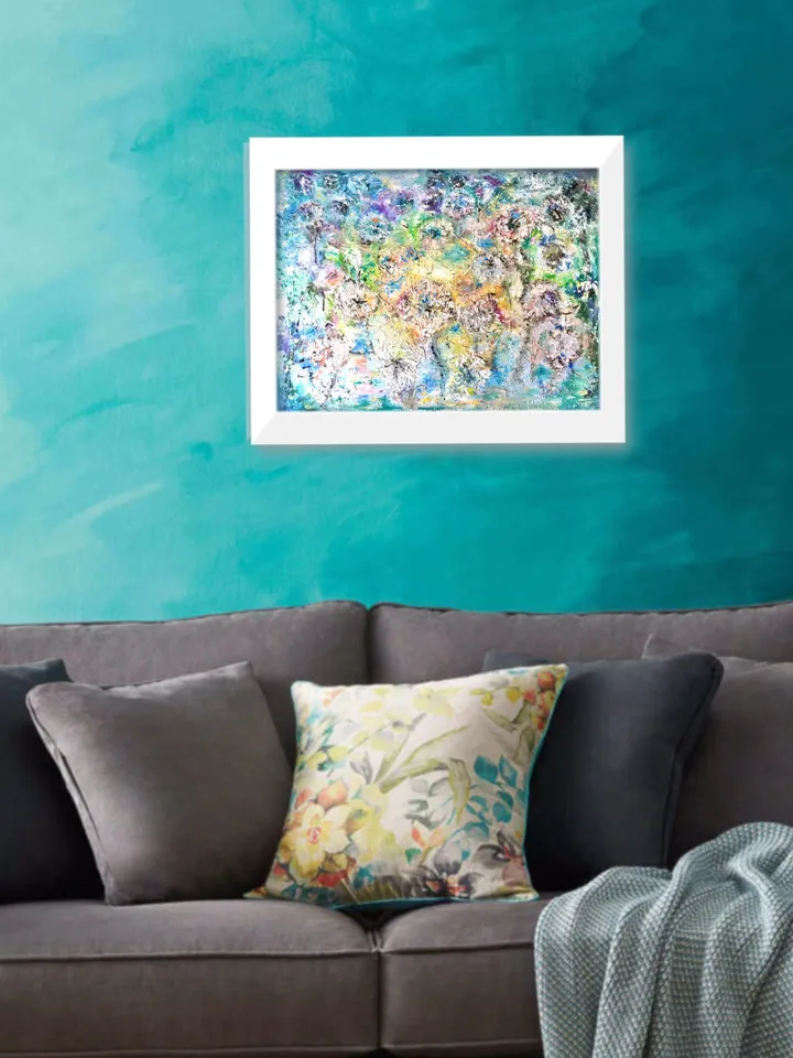 Dandelions abstract oil painting,original oil painting on stretched canvas,textured background.