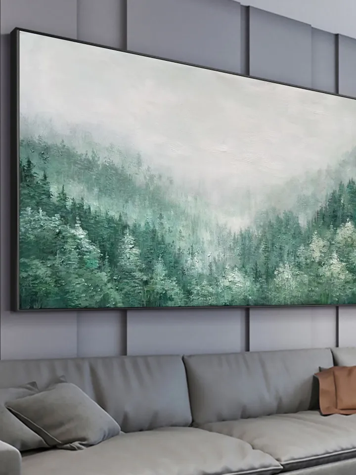 Original Green Forest Painting on Canvas Custom Painting Texture Wall Art Personalized Gift Giant Trees Nature Scenery Art Modern Home Decor