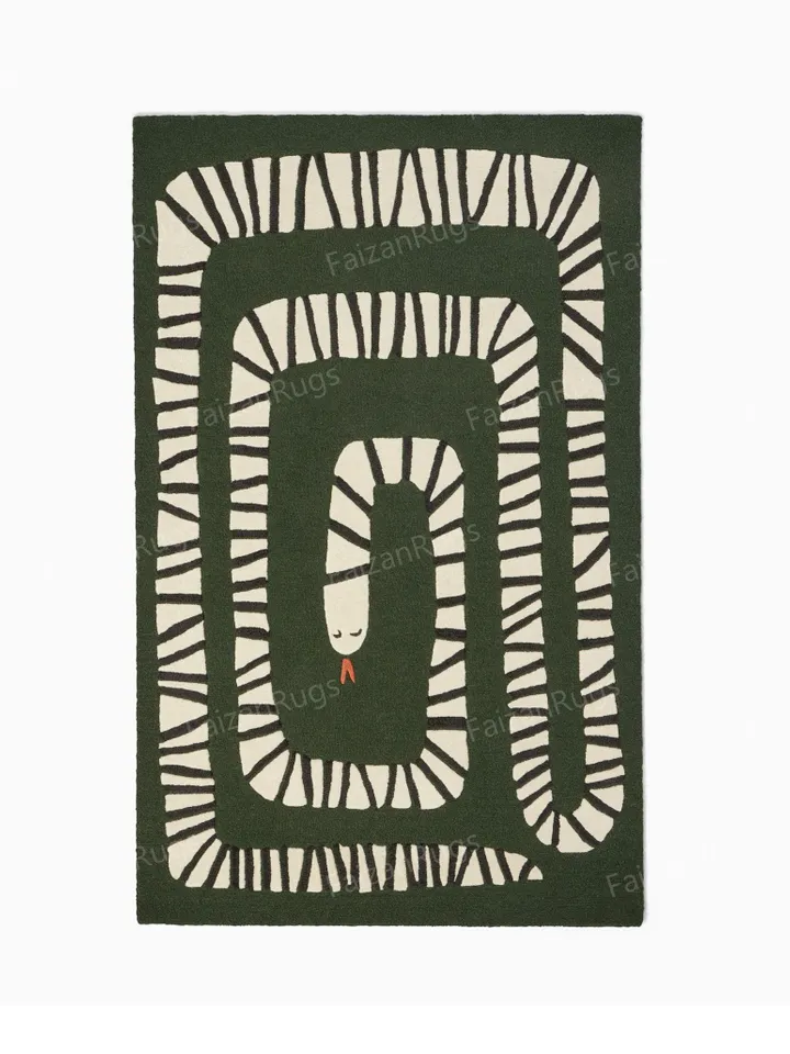 Buy 8x10 Snake Hand Tufted Area Beautiful Handmade Rug 100% Woolen Rug | White Large Area Rugs | Living Room | Dining Room | Hall | Bedroom