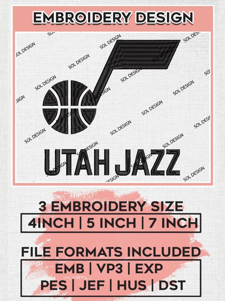 Utah Jazz Embroidery Designs, NBA Logo Embroidery Files, NBA Jazz, Machine Embroidery Pattern, Digital Download