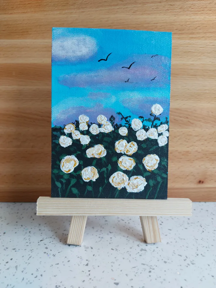 Mini painting of Wildflowers, Original design, Painting on a panel