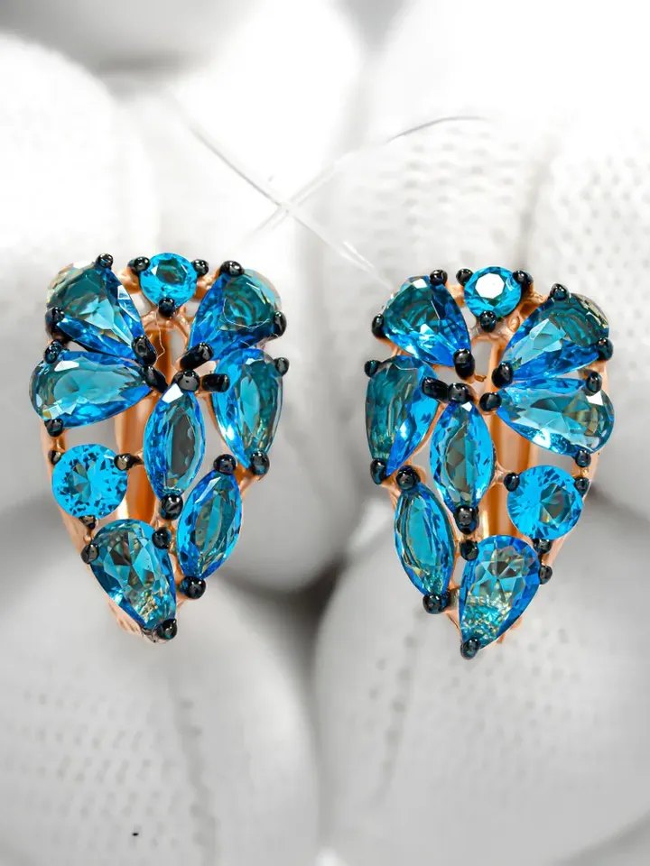 Earrings jewelry Silver gold plated 925 assay value with topaz