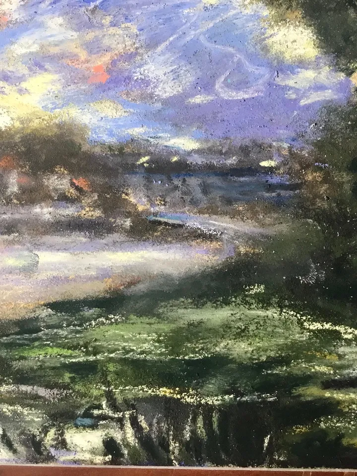 Landscape soft pastel painting on sand paper,original pastel painting wall art,Monet inspired landscape painting,gift,home decoration.