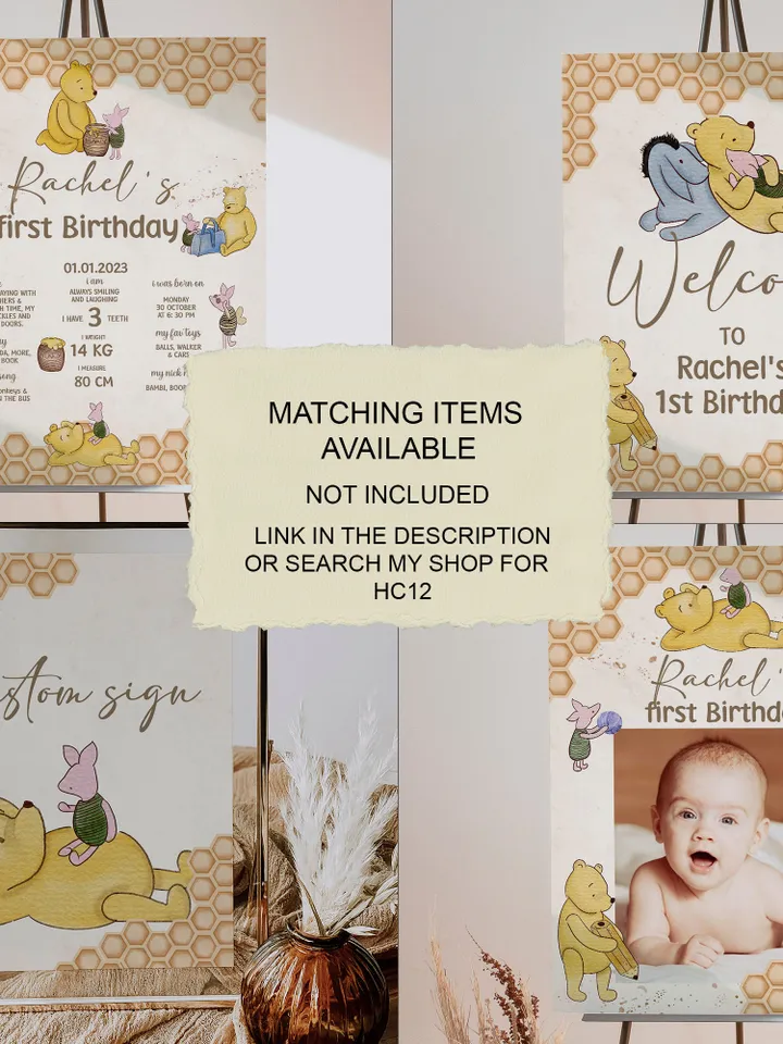 Happy Birthday Banner Winnie the Pooh Birthday Party; Winnie Pooh 1st Birthday; Editable Birthday Banner Birthday Party Decoration Pooh hc12