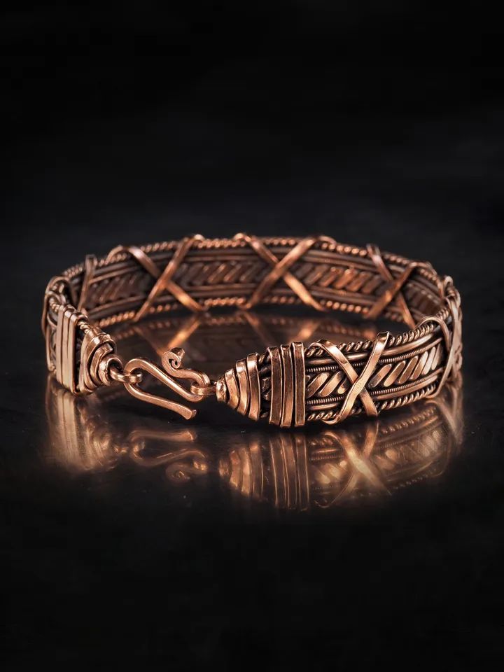 Handmade copper bracelet Unique wire wrapped metal bangle Antique style jewelry
