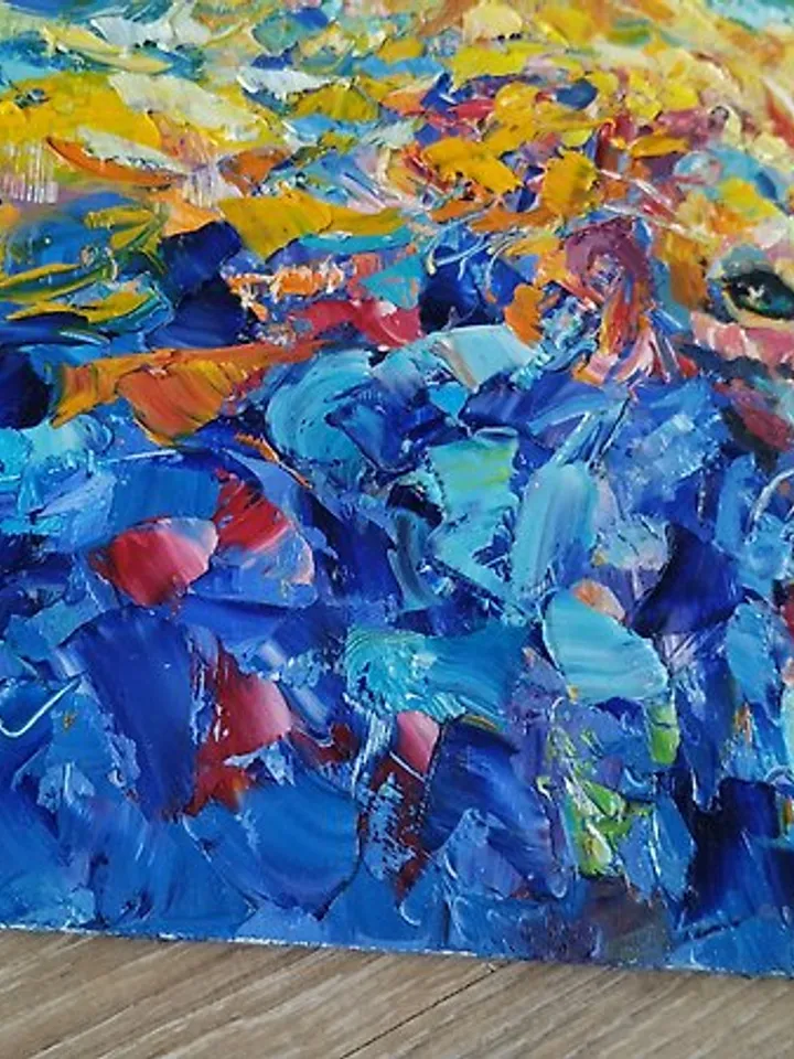 Lion Painting Wild Animal Original Art Oil Impasto 油畫原作 Wall Art Impressionism