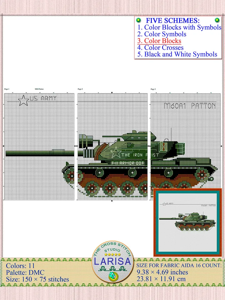 M60 Patton Cross Stitch Pattern | The M60 Patton Main Battle Tank