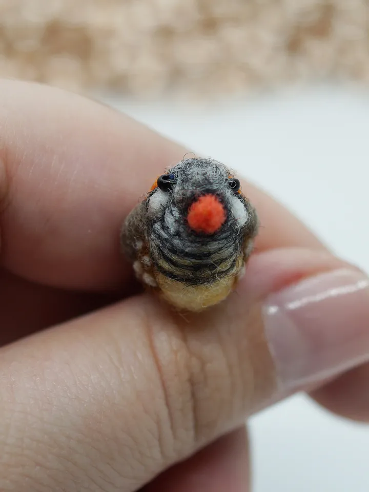 Miniature needle felted zebra finch, tiny bird, made to order