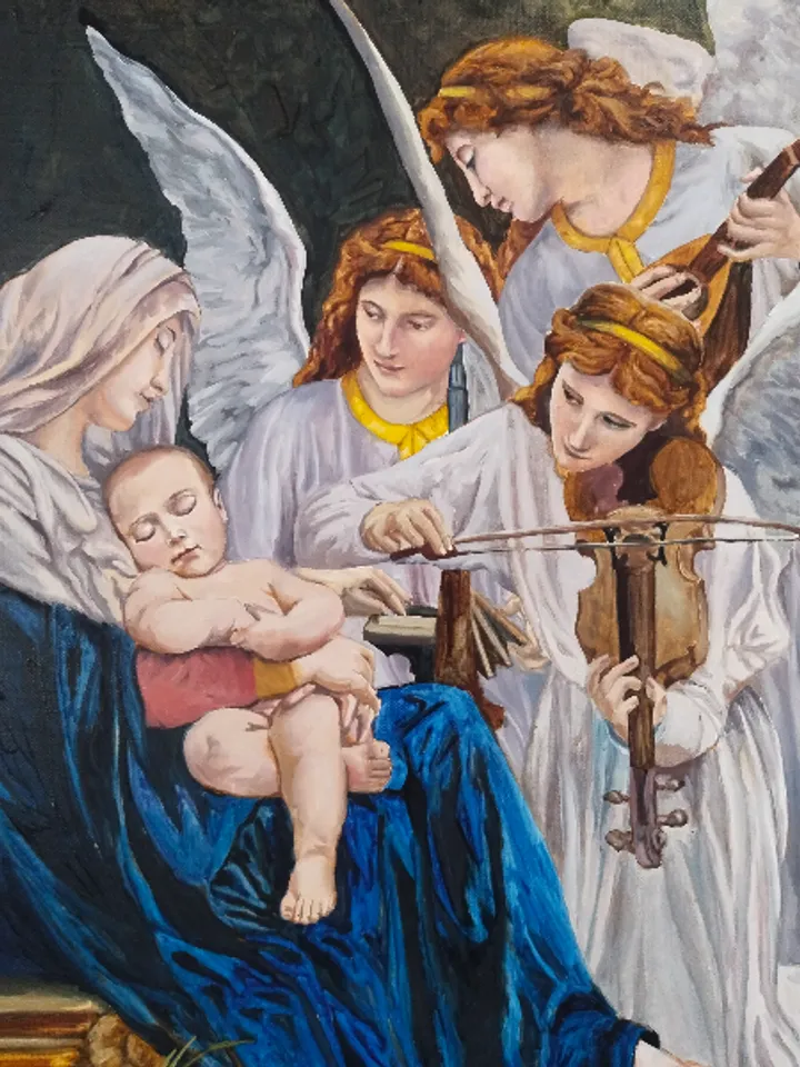 Angels oil painting Virgin Maria and Christ painting Religious inspiration Figurative art Bouguereau copy