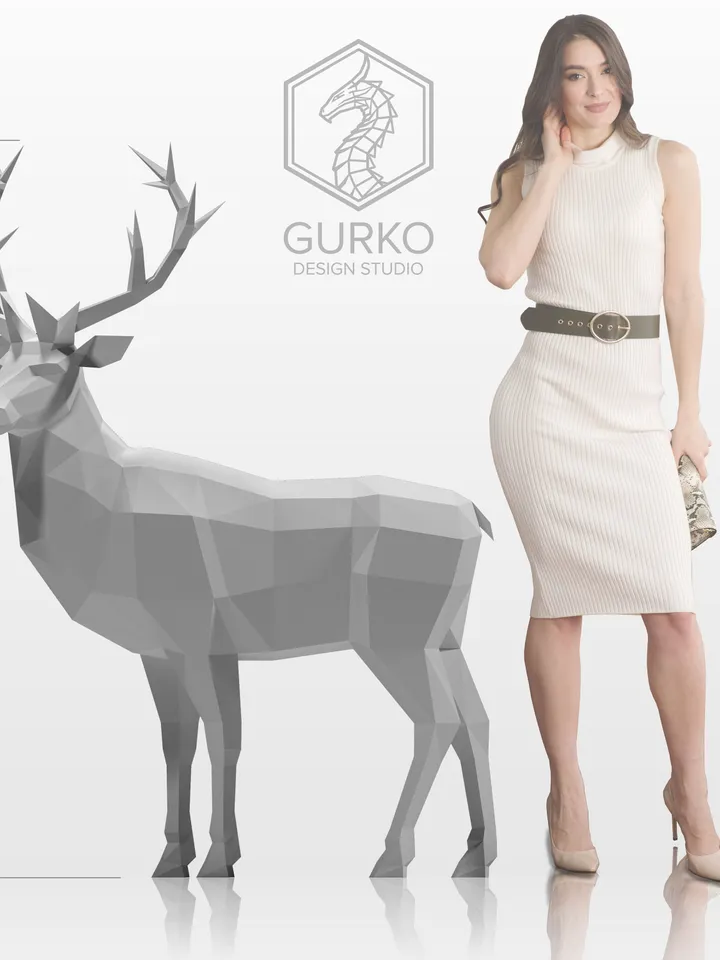 Red Deer Papercraft, Digital Template, PDF Download, Gurko, 3D Low Poly, Pepakura, DIY Origami Sculpture, Paper Party Decoration, DIY Gift