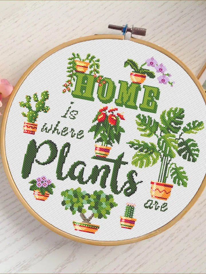 House Plants cross stitch pattern PDF Home is where plants, Plant lady, Funny quote cross stitch, Monstera leaves, Plant lover gift #P24