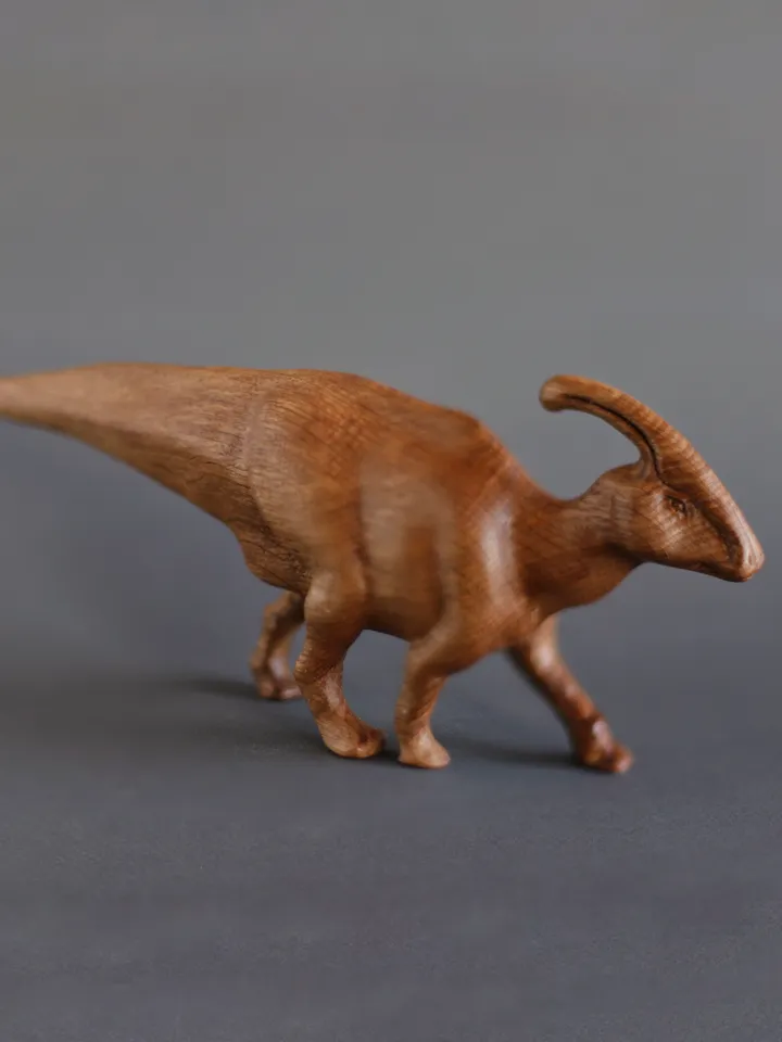 Wooden hand carved dinosaur parasaurolophus