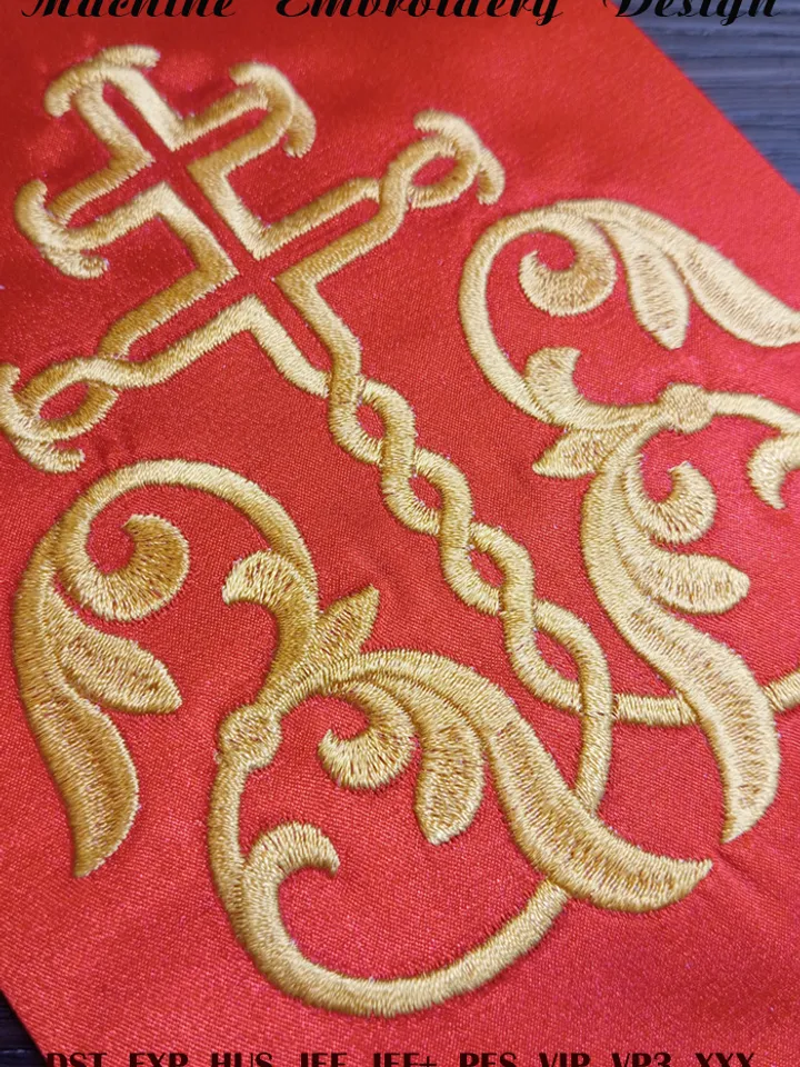 Ornate Christian cross embroidery design