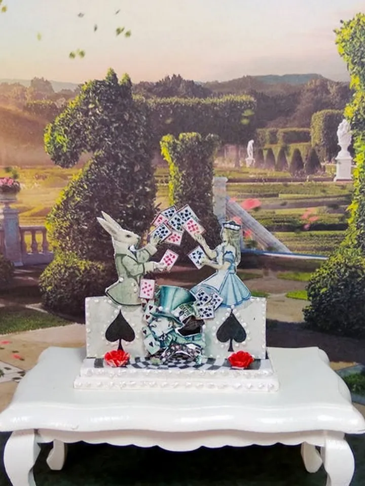 Miniature puppet theater in the style of Alice.Dollhouse miniature.