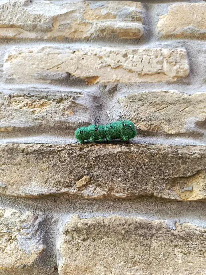 Realistic Green Caterpillar Crochet Brooch – Nature Style
