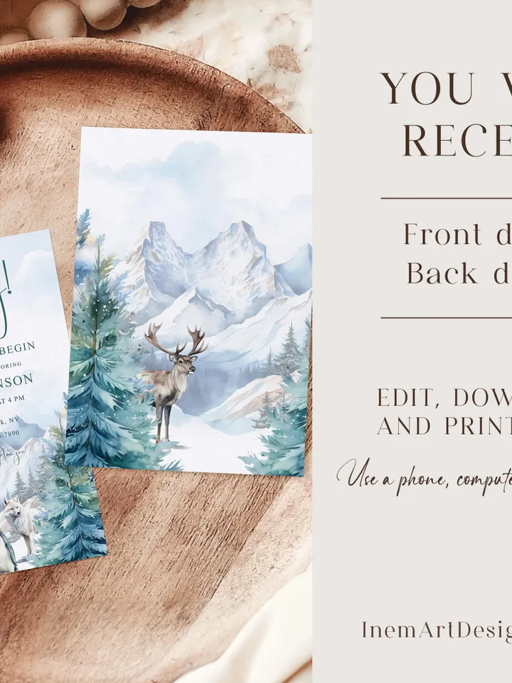 Editable Let the Adventure Begin, Woodland Baby Shower Invitation , Boy Adventure Baby Shower Invite, Forest Baby Shower - i125