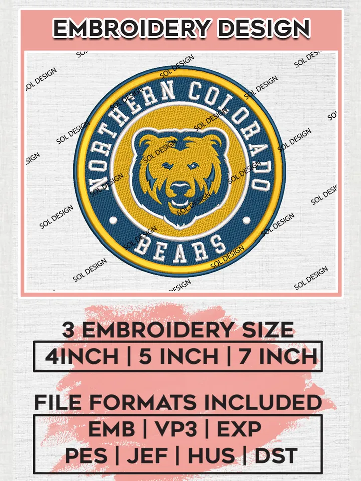 NCAA Northern Colorado Bears Round Logo Embroidery, NCAA Northern Colorado Bears Logo Embroidery files, NCAA Teams, Machine embroidery designs, Digital Download