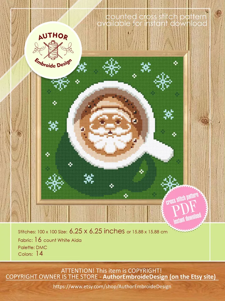 Set Christmas coffee cross stitch pattern PDF download Christmas cross stitch chart, Cup of latte cappuccino coffee, Snowflake, Deer #N150