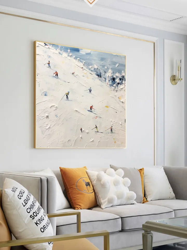 Original Painting on Canvas, Ski Sport Oil Painting, Snow Scene Painting, Large Wall Art, Custom Painting, Home Decor, Living room Wall Art