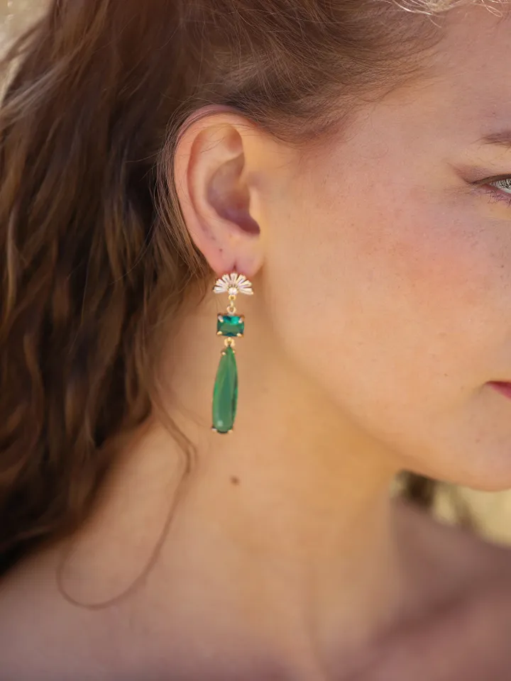 Emerald Statement Wedding Earrings, Swarovski Crystal Chandelier Bridal Earrings, Teardrop Gatsby Earrings, Art Deco Statement Jewelry, Gift