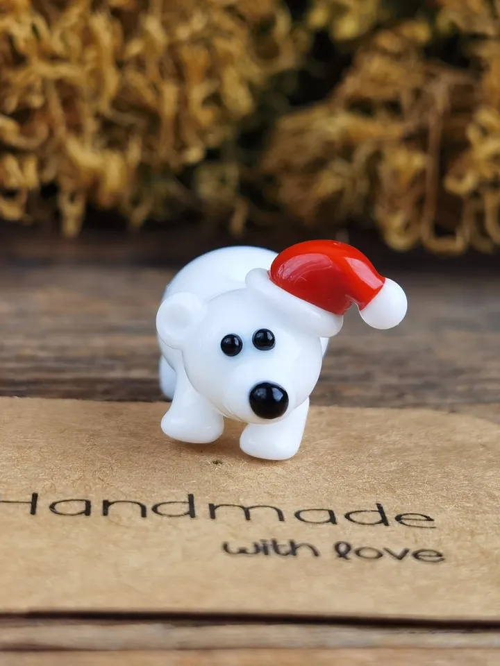 Glass beads Polar Bear beads Lampwork beads polar bear figurine Glass bear Miniature bear Tiny glass animals Blown glass art Terrarium