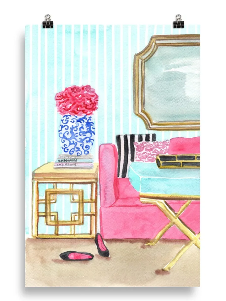 Chinoiserie Interior Painting Print, Ginger Jar Print, Sketch Art, Chinoiserie Chic Art, Pagoda Wall Art, Housewarming Gift, Sketch Art