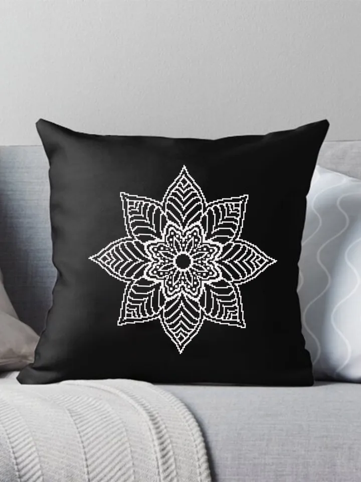 Mandala cross stitch pattern download PDF, Flower mandala pattern PDF, Floral ornament cross stitch chart, Monochrome hand embroidery #M182
