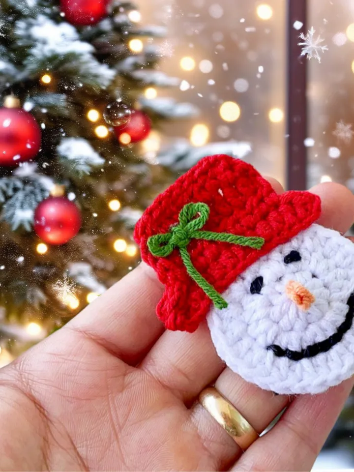 Beginner-Friendly  Little Crochet Snowman With Hat - Holiday Crochet Applique Pattern - Nordic Yarn Art With Crochet winter Decoration