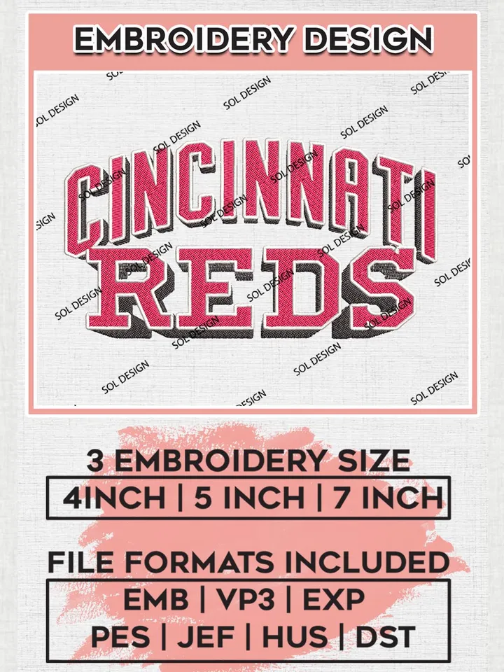 Cincinnati Reds Word Logo Emb Files, MLB Cincinnati Reds Team Embroidery, NCAA Teams, 3 sizes, MLB Machine embroidery designs, Digital Download