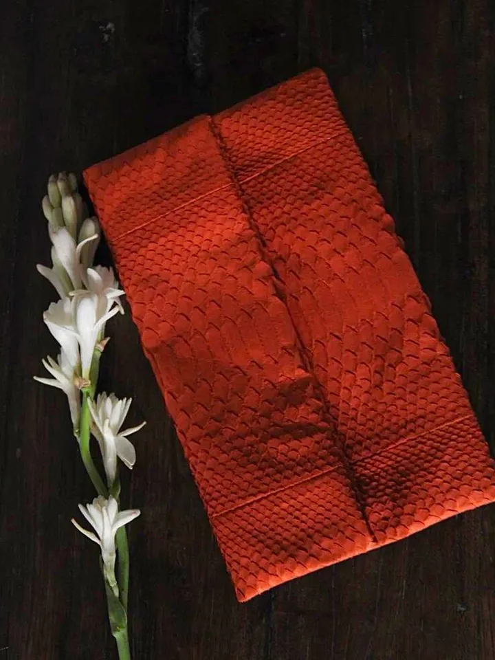 Genuine Python Skin Envelope Orange Clutch | Exotic Leather Bags | Small Classy Handmade Purse | Flat Elegant Evening Clutch| Snake Bag