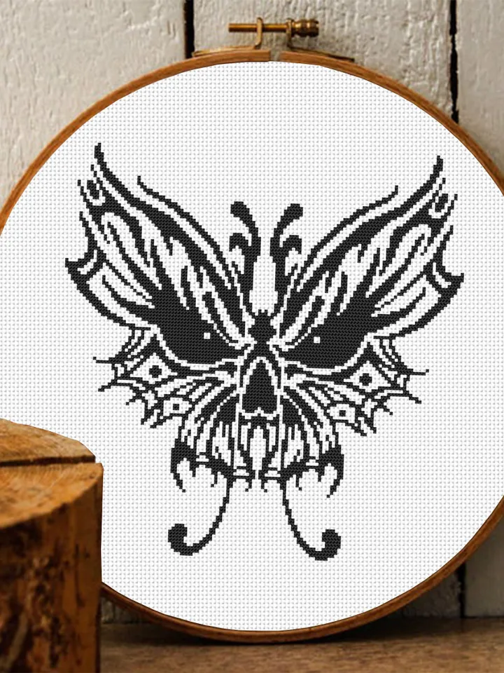 Skull butterfly cross stitch pattern PDF download Gothic skull cross stitch chart Spooky black butterfly embroidery PDF Halloween decor #H57
