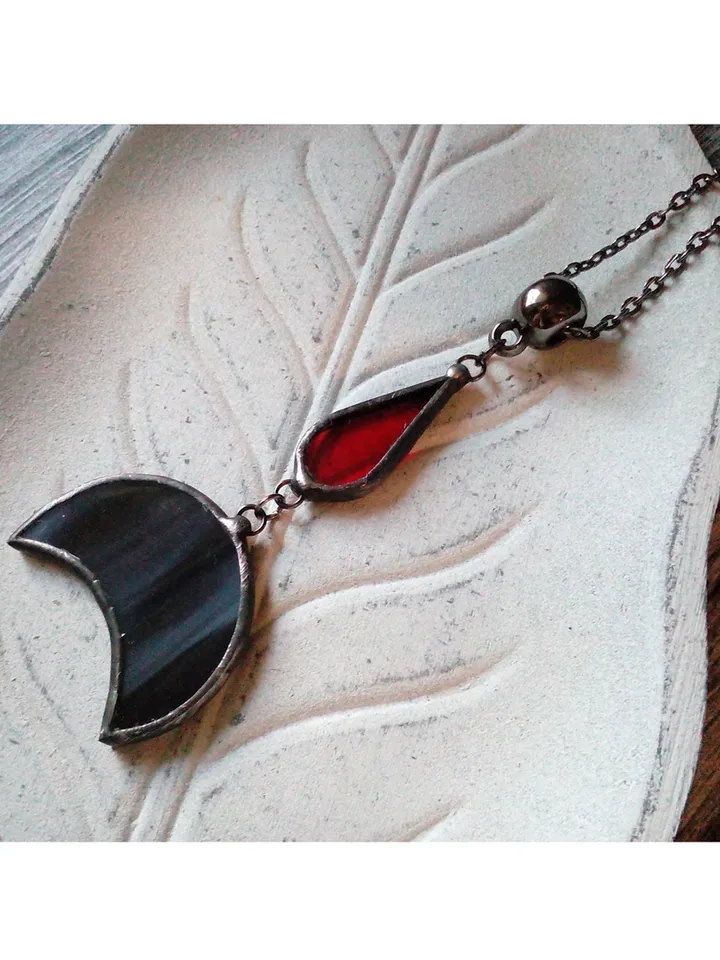 Mirror crescent necklace, blood moon necklace, black lilith, soldered crescent, Halloween moon, witchy aesthetic