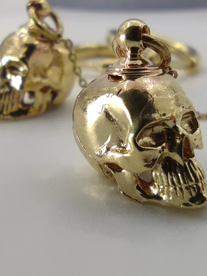 Long Skull Earrings - 14K Yellow Gold (585 Gold)