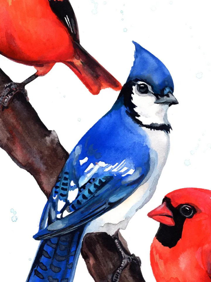 3 birds Original watercolor, bird painting, wall decor, birds lover gift, 8x11 in handmade art by Anne Gorywine