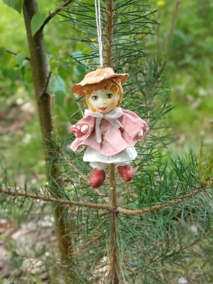 Vintage style cotton Christmas tree toy girl in a pink dress. Handmade, made in 1 copy/Xmas decor/home decor indoor/unique gift /Free shipping