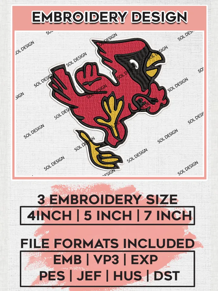 NCAA Ball State Cardinals College Football Team Mascot Logo embroidery designs, NCAA Ball State Cardinals Logo Machine embroidery designs, NCAA Team Logo embroidery designs, NCAA Game Day Machine embroidery designs, Digital Download