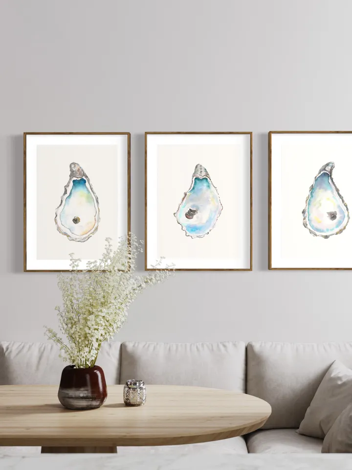 Oyster Print Set ,Watercolor Oyster, Oyster Painting, Oyster 3 Piece Set, Seaside Decor,Seaside Art Poster,Oyster Shell Art, Ocean Art Print