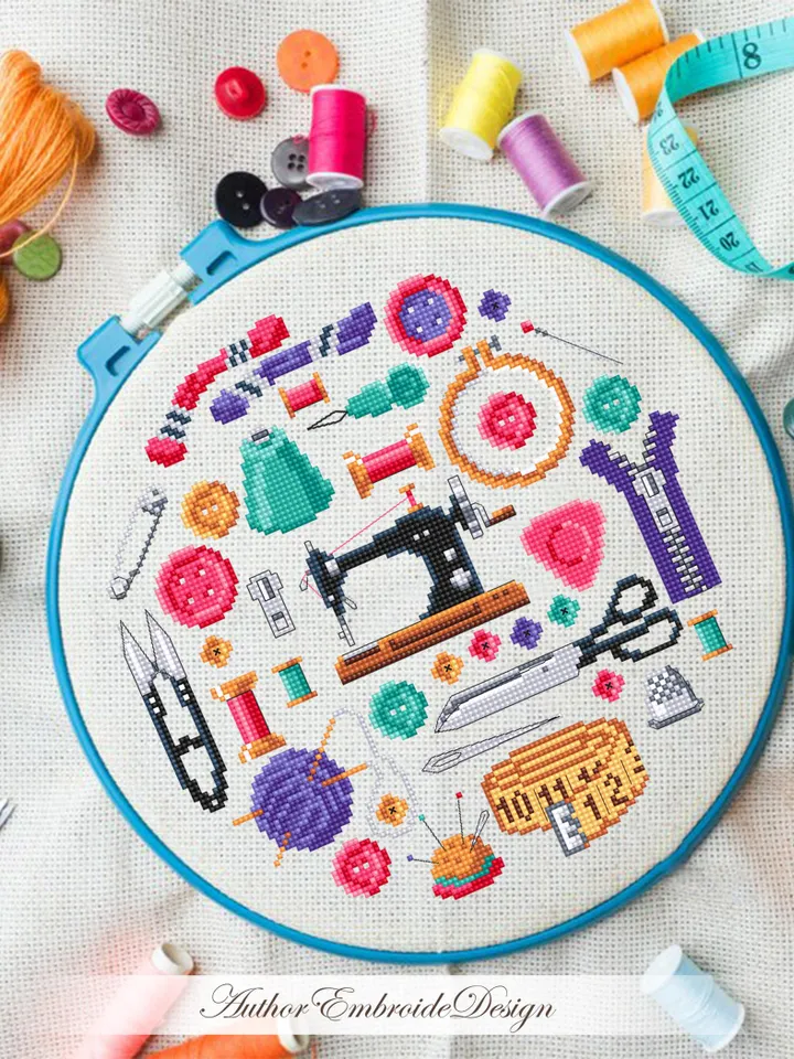 Sewing sampler cross stitch pattern PDF download Sewing accessories cross stitch chart, Simple pattern digital PDF, Sewing room decor #O22
