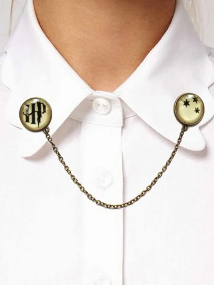 Harry Potter three stars pin, Harry Potter brooch, HP collar brooch with chain, Harry Potter Pin