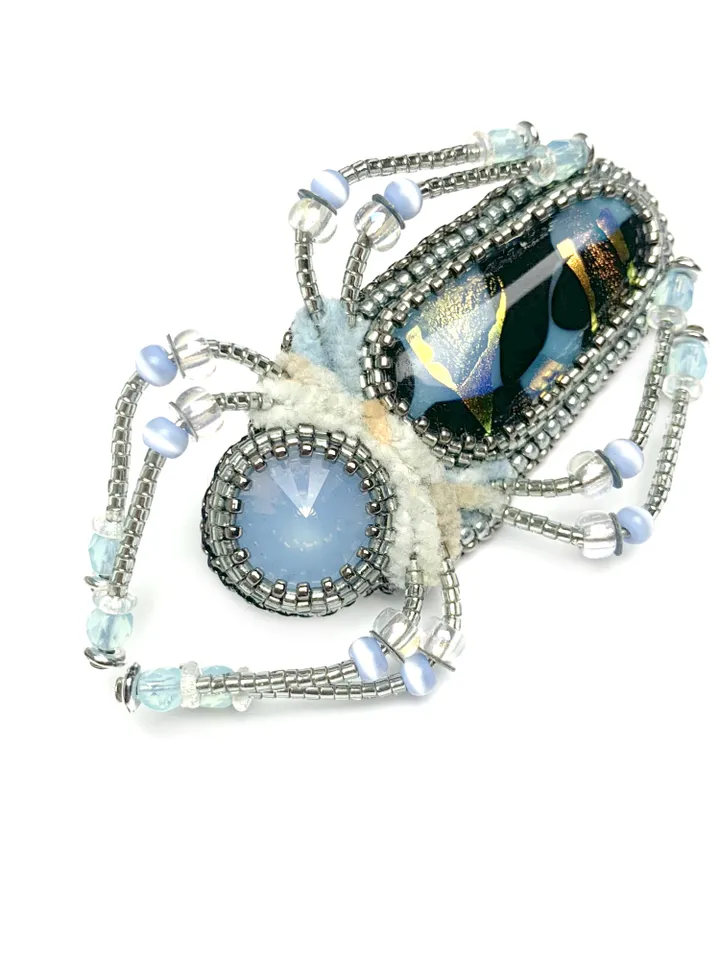Light blue spider brooch, Beaded insect brooch