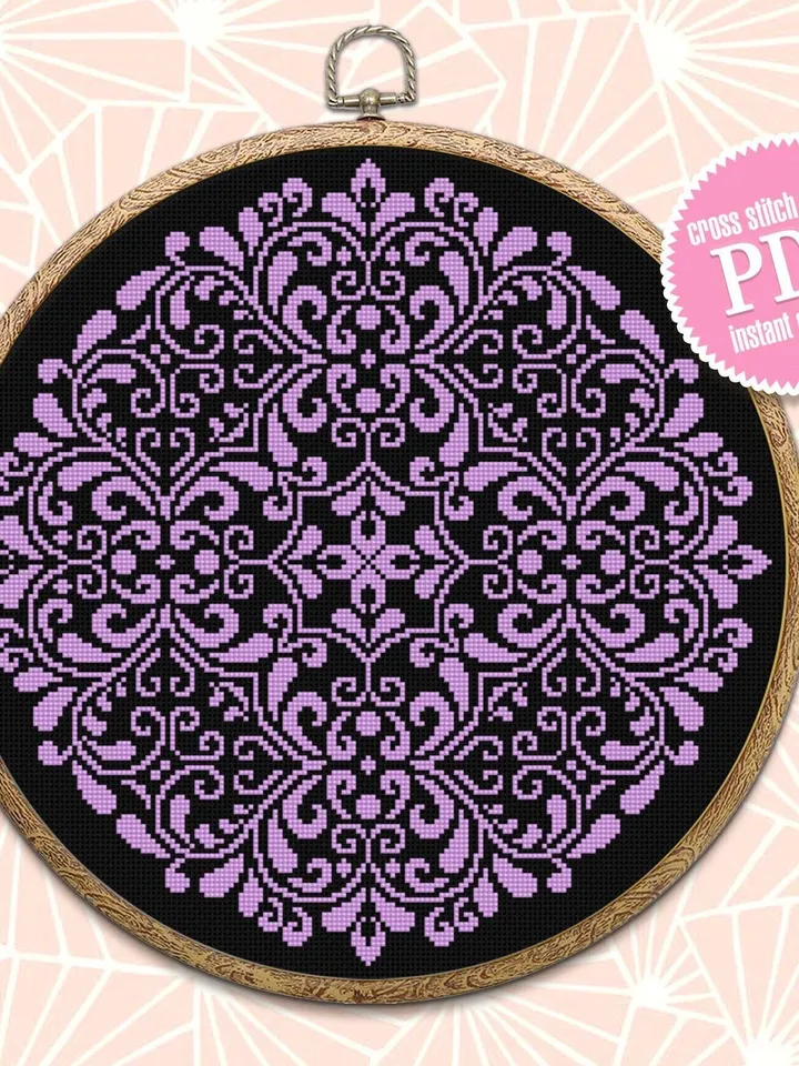 Mandala cross stitch pattern download PDF Flower mandala digital Monochrome cross stitch Vintage ornament cross stitch DIY Home decor #M119